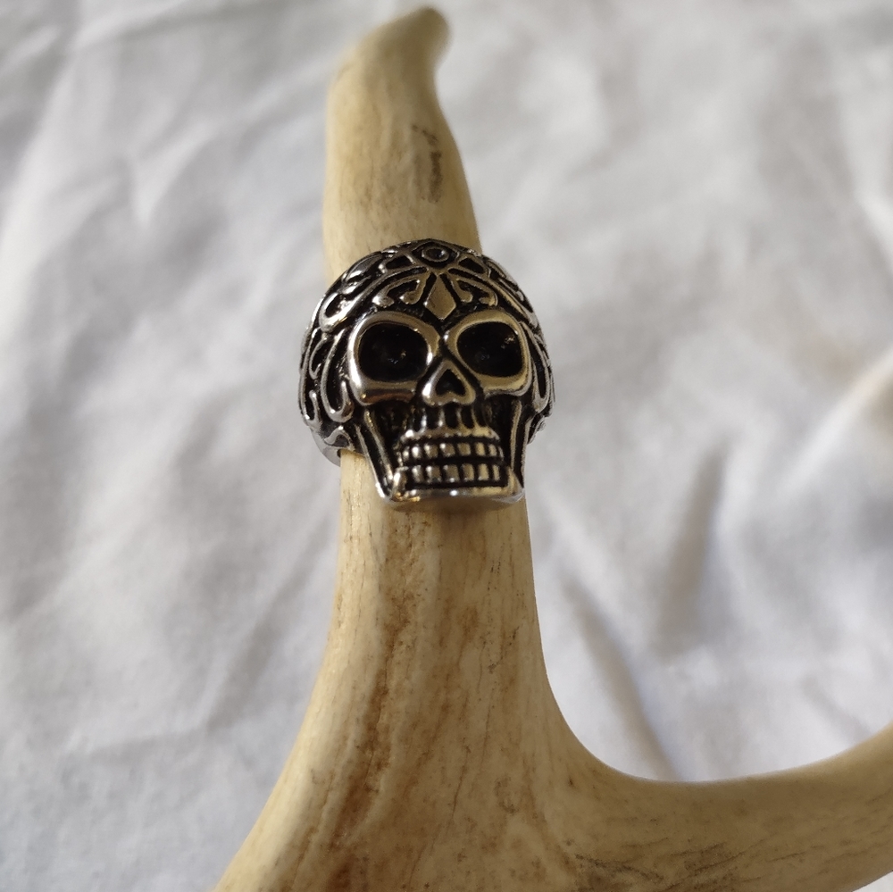 Filagree Sugar Skull Ring Men Jewelry Fashion Silver Punk Goth Steampunk Biker